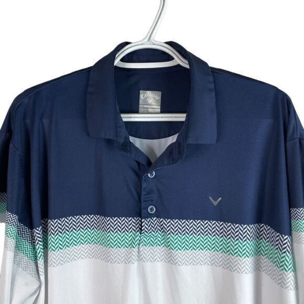 Callaway Golf OptiDri Polo Shirt Mens L Blue White Moisture Wicking‎ S/S Stretch